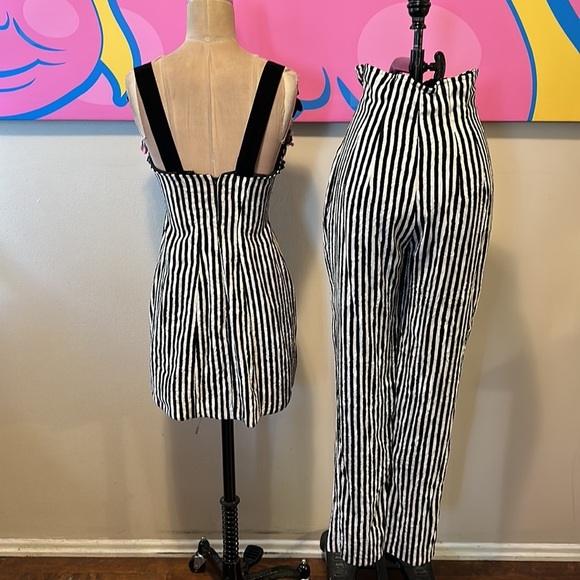 IDOL Black White Striped Velvet Corset Top and Pants Set - Picture 6 of 14